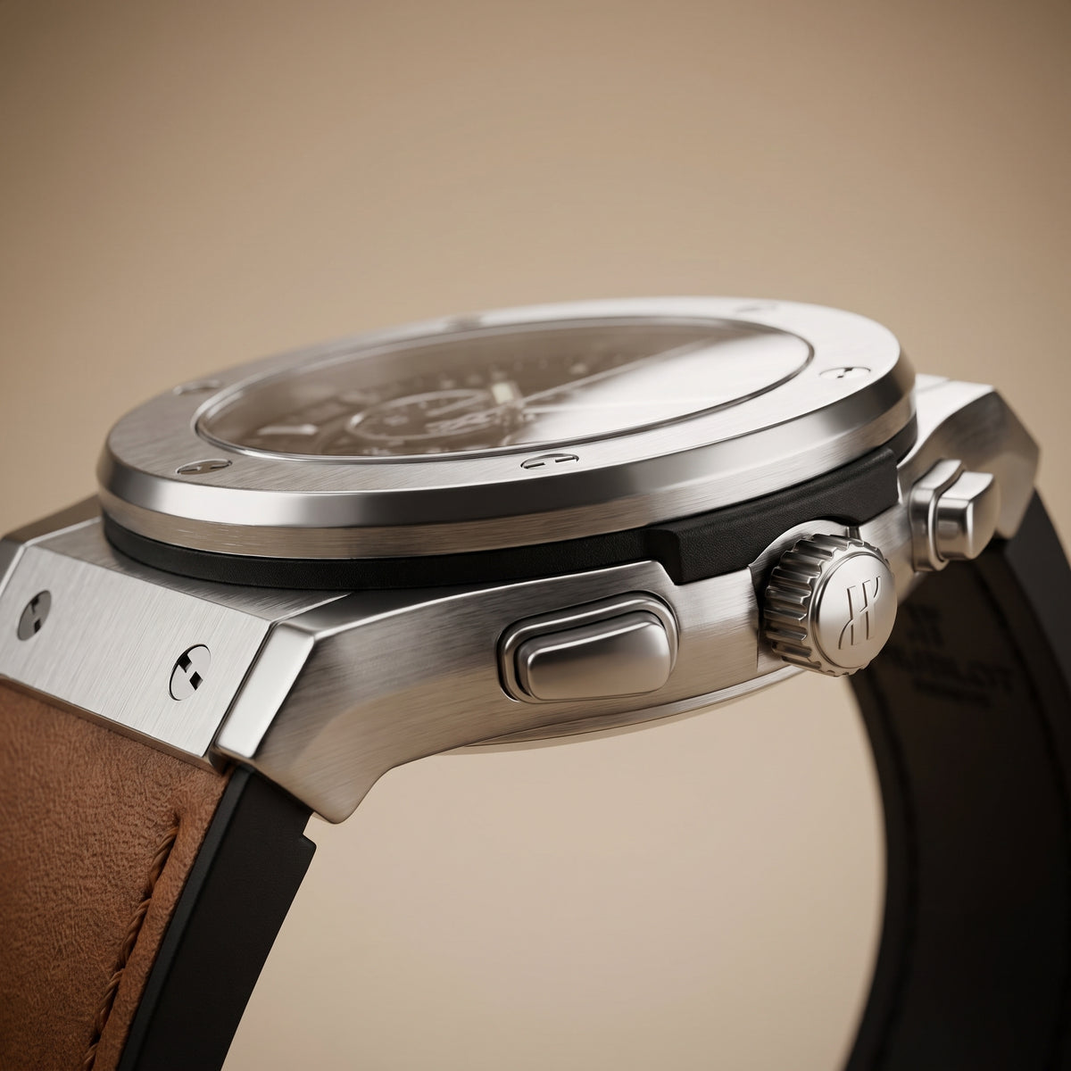Sport Chronograph Skeleton Dial Watch – Steel Case, Tan Leather Strap