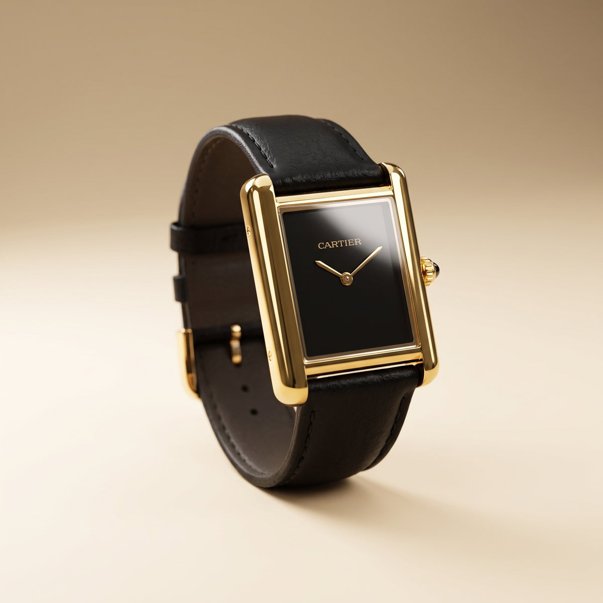 Classic Rectangular Gold Case Black Dial Watch – Black Leather Strap