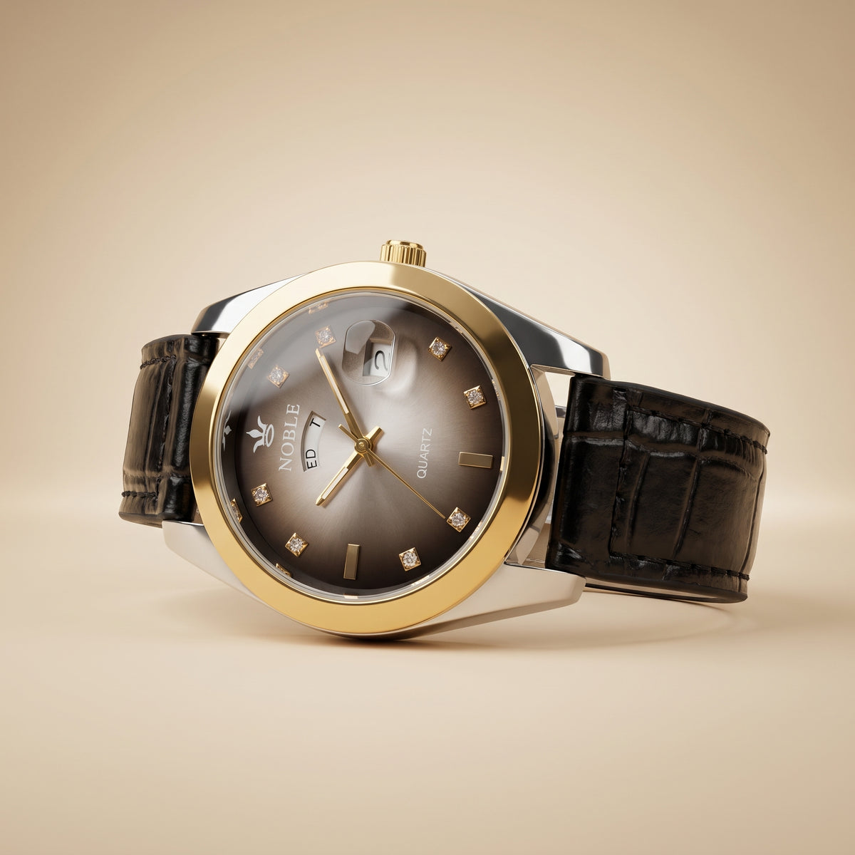 Men's Luxury Gold Watch with Black Leather Strap | ZOVA