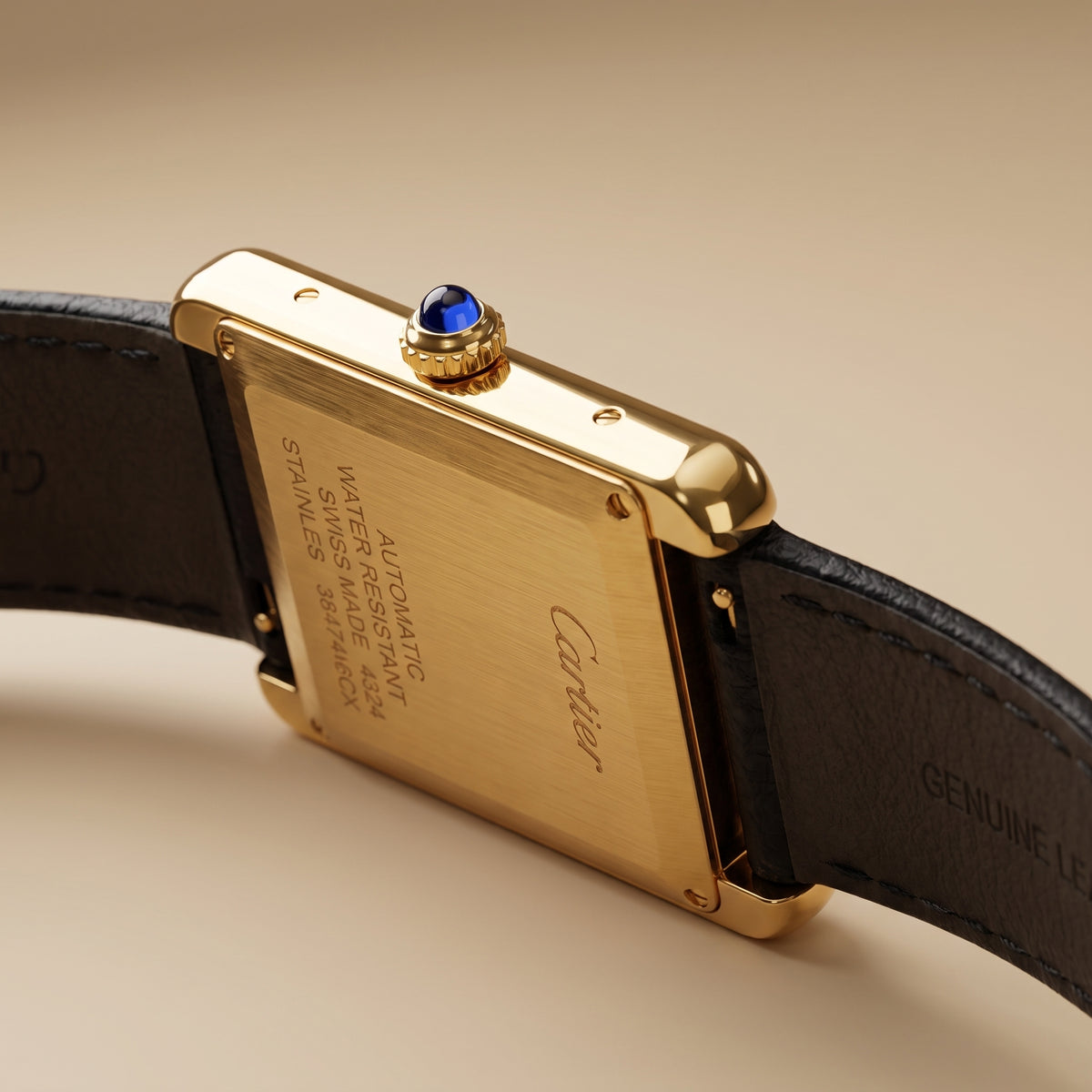 Classic Rectangular Gold Case Black Dial Watch – Black Leather Strap
