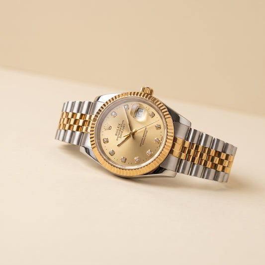 Two-Tone Gold & Silver Watch – Champagne Dial, Diamond Markers, Jubilee Bracelet