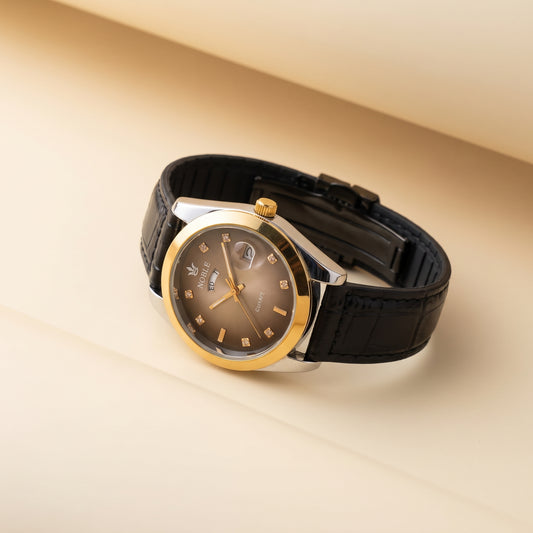 Men's Luxury Gold Watch with Black Leather Strap | ZOVA