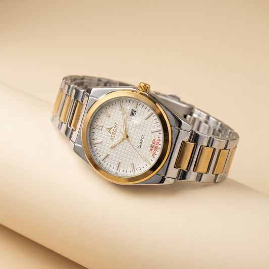 Men's Luxury Two-Tone Gold & Silver Watch – White Dial