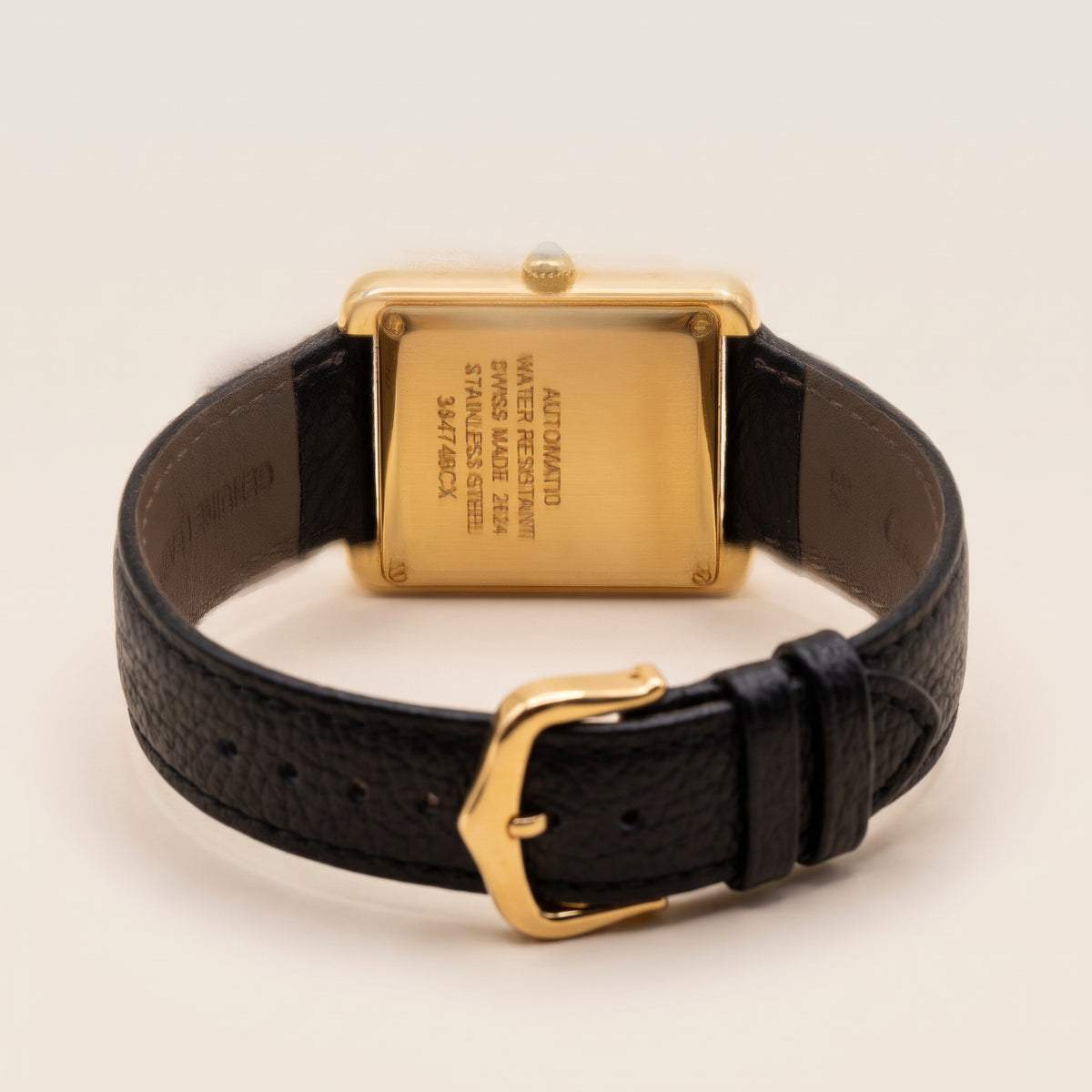Classic Rectangular Gold Case Black Dial Watch – Black Leather Strap