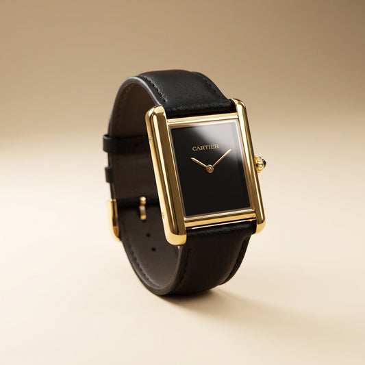 Classic Rectangular Gold Case Black Dial Watch – Black Leather Strap