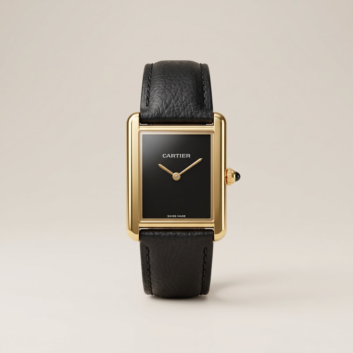 Classic Rectangular Gold Case Black Dial Watch – Black Leather Strap